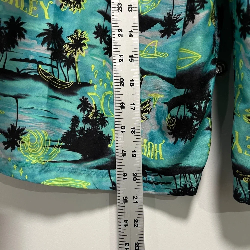 Hurley Board Shorts Mens 29 Teal Black Tropical Palm Shark Fin Swim Trunks